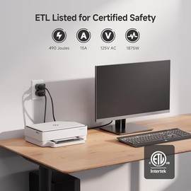 Cable Matters [cETL Listed] Paquete de 3 unidades de salida única sin bloqueo de 490 julios de salida única, protector de sobretensión de pared de 1875 W en negro