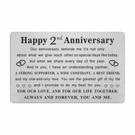 TGCNQ Metal Engraved 2 Year Anniversary Card, 2nd Anniversary Card Gifts for Husban...