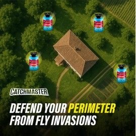 Catchmaster Outdoor Reusable Fly Traps Outdoor with Bait Included – 3 Non-Toxic, Pet Safe Hanging Fly Jars – Bug Catchers for Yard, Patio & Trash – Sets Up in Seconds