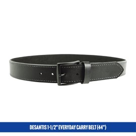 DeSantis 1 1/2” Everyday Carry Belt (EDC), Powder Coated Buckle Closure, Premium Leather Belt, Made of Leather and Other Synthetic Materials, 3.5mm Thick, Black, 44”