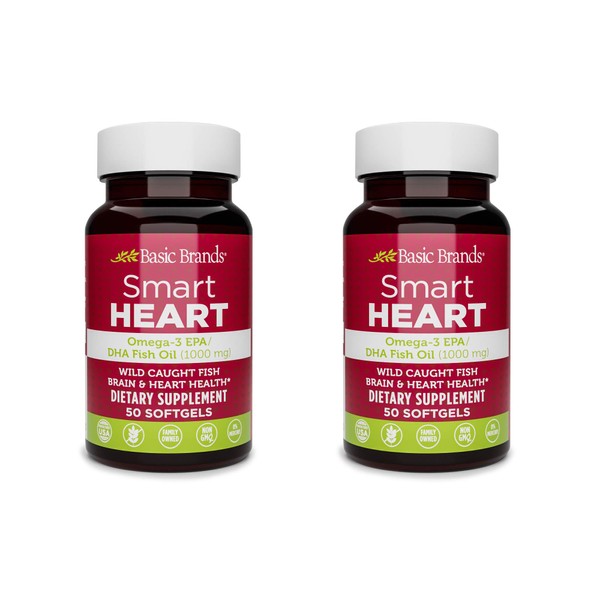 Basic Brands Smart Heart Omega-3 Fish Oil, 1000 mg, 50 Count (Pack of 2)