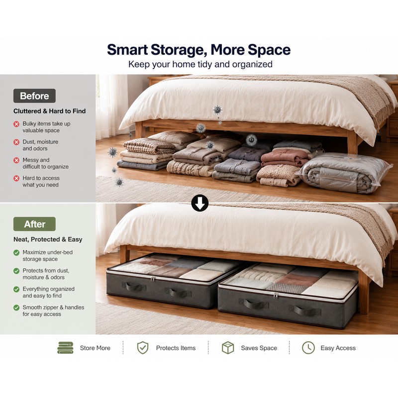 Non-Woven Fabric Storage Box Organizer with Lid - Foldable Clothes