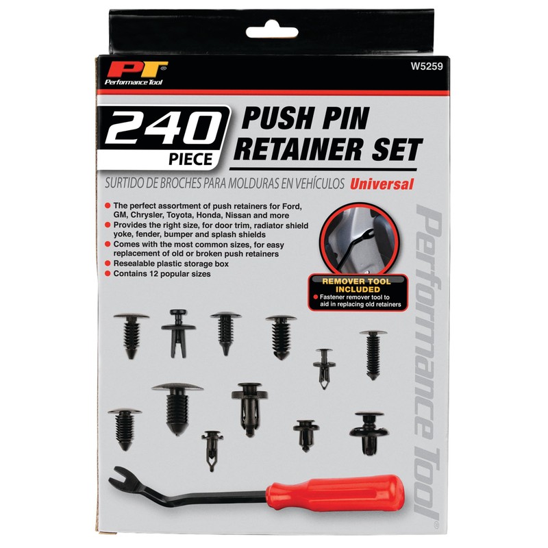 Performance Tool W5259 240Pc Bumper Retainer Clips Car Plastic Rivets