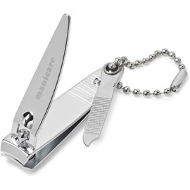 Manicare Small Nail clipper With File And Chain,Quality Stainless Steel For Precisie Trimming Of Fingernails,Perfect For Handbag Or Travel For Manicures And Pedicures, 5cm Long, 2mm Cut Width