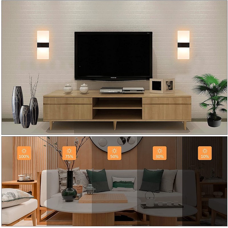 Dimmable Wall Sconce Modern, LIGHTESS Indoor Wall Lamp Black 12W