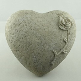 Trauer-Shop Decorative Heart with Rose for Laying, Stone Look Polyresin, Diameter 18 cm, Pack of 1