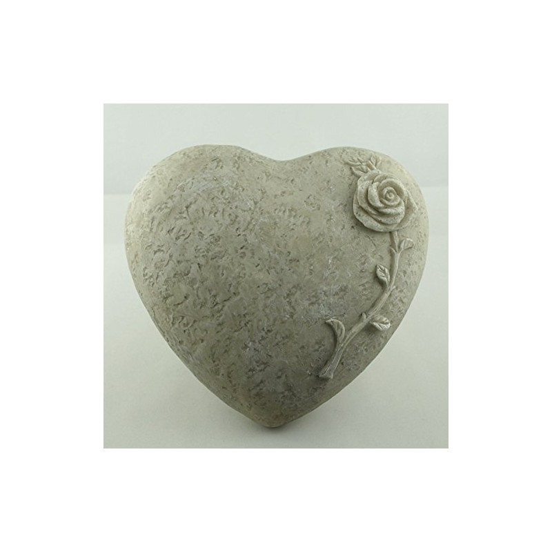 Trauer-Shop Decorative Heart with Rose for Laying, Stone Look Polyresin,
