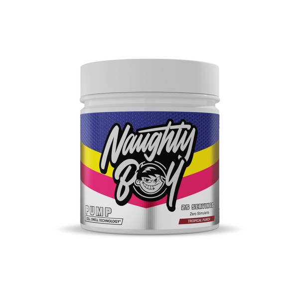 Naughty Boy Cell Swell Technology, Non Stimulant Pre Workout - Pump, Performance & Focus. L-Citrulline 6g, Beta Alanine 3.2g and Added Arginine, 400g - 25 Servings (Tropical Punch)