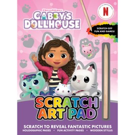 QuickDraw Gabby's Dollhouse Scratch Art Activity Pad for Kids with Wooden Stylus and Bonus Activities