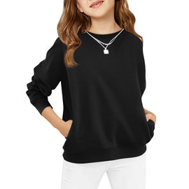 Haloumoning Girls Long Sleeve Sweatshirts Kids Casual Crewneck Loose Fit Pullover with Pockets 5-14 Years Black