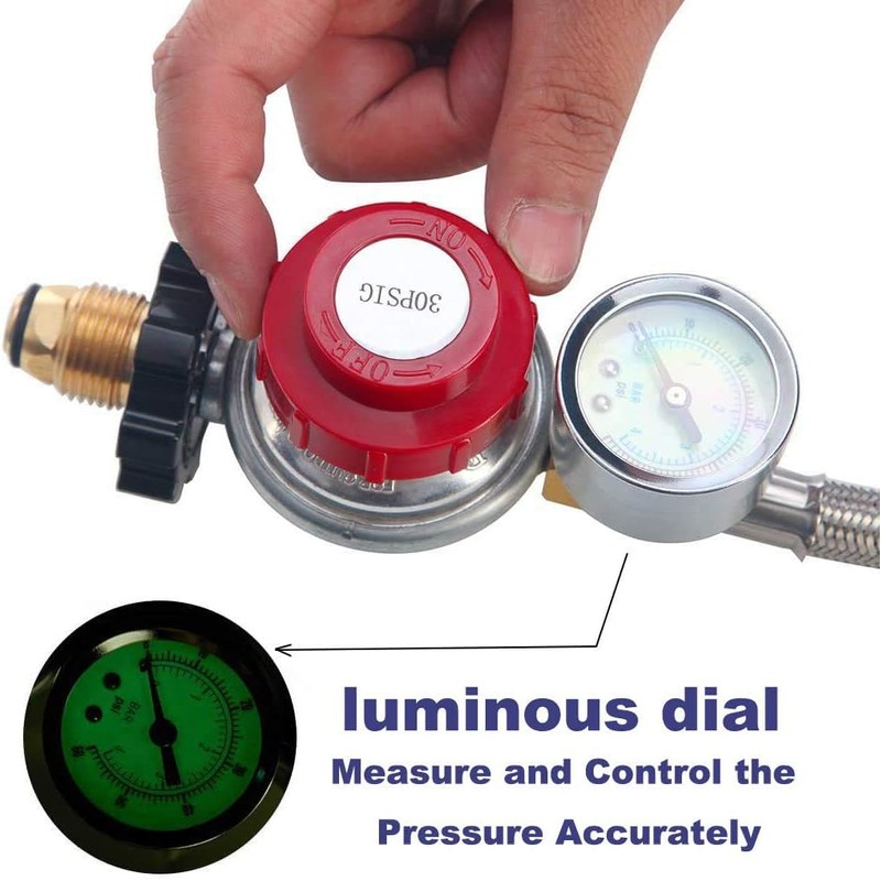 18FT High Pressure Propane Regulator with Hose, Adjustable 0-30 PSI