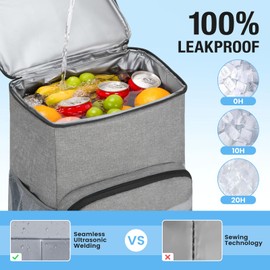 Cooler Backpack Soft Insulated Leak Proof 54 Cans Insulated Backpack Cooler Portable Picnic Camping Beach Hiking BBQ Lunch Backpack for Men and Women-Grey