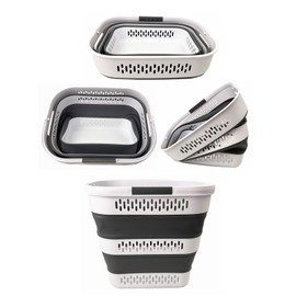 SAMMART 40L (10.5 Gallon) Collapsible Plastic Laundry Basket with Handles - Foldable Pop Up Storage Container/Organizer - Portable Laundry Hamper - Space Saving (1, White/Steel Grey)