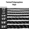 Twisted Polypropylene Rope Floating Polypro Cord - Marine, Nautical, Wet