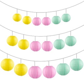 Ethbirsge Chinese Paper Lanterns for Birthday Party Decorations – Hanging Rainbow Lanterns for Ceiling Decor, Classroom, Wedding, and Home Party– Pack of 18,Yellow/Pink/Light Green(8/10/12-Inch)