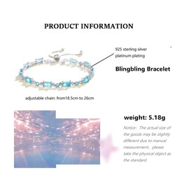 Bellitia Jewelry 925 Sterling Silver Square Blue Topaz Colour Bracelet For Women, CZ Simulated Blue Gemstone Bracelet with Adjustable Chain, Sterling Silver Gemstone Cubic Zirconia, Cubic Zirconia