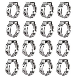 Qovydx 40Pcs 17.8mm-21mm Single Ear Hose Clamps 304 Stainless Steel PEX Cinch Clamps Stepless Cinch Crimp Rings Pinch Clamps for Pipe Fitting Connections
