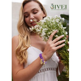 Bivei Beaded Bracelets Lotus OM Yoga Crystal Healing Stone Bracelet 7 Chakra Natural Reiki Semi Precious Amethyst Gemstone Stretch Bracelets Set for Women Meditation Anxiety Stress Relief Jewelry(Sugilite and Dog-Tooth Amethyst)