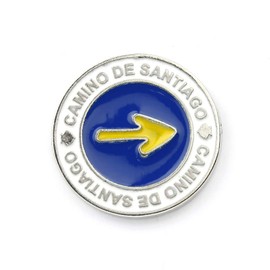 Pin / Badge with scalloped arrow, round.