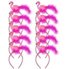 Pink Flamingo Feather Headbands, Novelty Costume Hair Band, Tropical Party Favors, One Size Fits Most (Pack of 10)