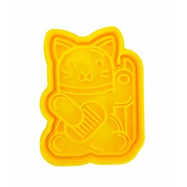The Cookie Cutter Hub 9cm Japanese Lucky Cat Statue Cookie Cutter and Matching Embosser for Cookies Biscuits Clay Baking Decoration