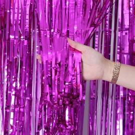 Metallic Tinsel Foil Fringe Backdrop 3.28x6.56ft -Photo Booth Background for Birthday Party Decoration Baby Shower Engagement Wedding Christmas Decoration (Purple,5PCS, 3.28 * 6.56ft)