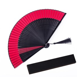 YaoooosF Black Bone Red Fan, Openwork Carved, Luxury Fan, Plain Fan, Folding Bamboo Sense, Folding Pure Silk Fan, Gentleman's, Cool Fan, Men's, Kimono Accessories, Portable Sense, Gift, Formal Fan,
