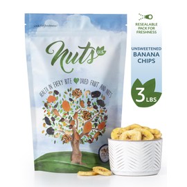 NUTS U.S. - Unsweetened Banana Chips | No Sulphure, Added & No Artificial Colors | NON-GMO | Natural | Packed in a Resealable Bag!!! (3 LBS)