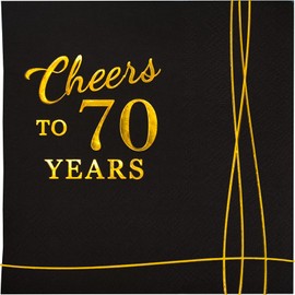 Cheers to 70 Years Napkins – 70th Birthday Decorations for Men & Women, 52 Pack, 3-Ply Gold Foil – 70th Anniversary & Birthday Party Supplies, Happy 70th Birthday Napkins