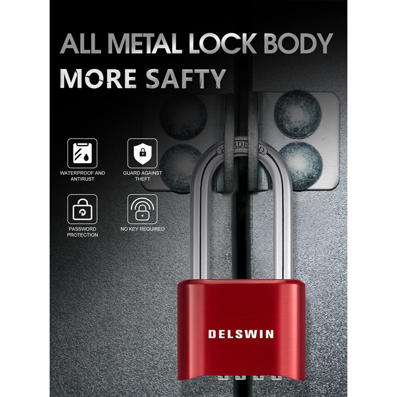 DELSWIN Heavy Duty Padlock Combination Lock - 4 Digit Combo