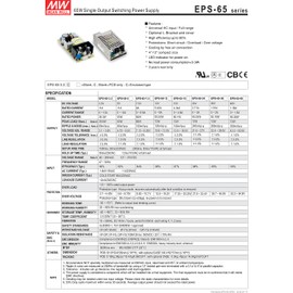 Mean Well Original EPS-65-12 Single Green Open Frame Output Switching Power Supply 12V 5.42A 65W