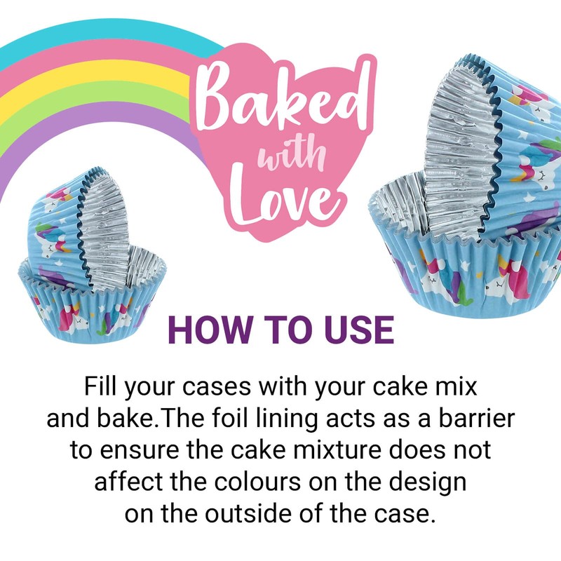 Baked With Love Unicorn Foil Lined Baking Cases, Cupcake Cases,