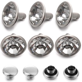 200 Sets Cz White Clear Crystal Rivets Rapid Rhinestone Silver Color Stud Rivets fit for DIY Leather-Craft and Garment (9 MM)