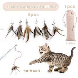 Goiern® Pack of 6 Cat Toy Feather and 1 Storage Bag, Cat Fishing Replacement Feathers Pendant, Cat Angel Replacement Feathers Pendant Feather Cat Toy for Cats