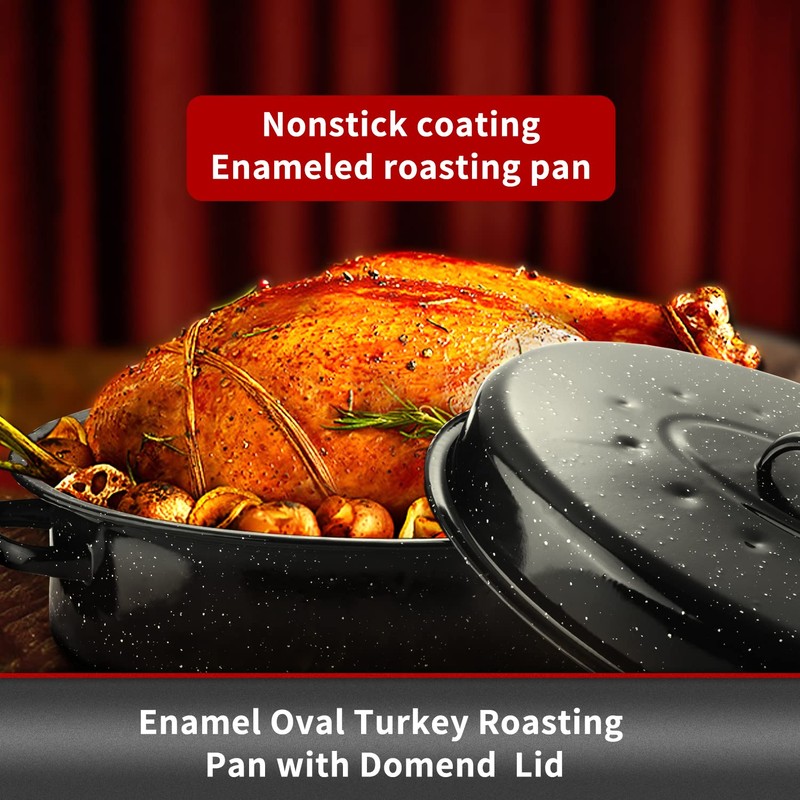 JY COOKMENT Granite Roaster Pan, 18' Enameled Roasting Pan with