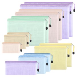EOOUT 14pcs Mesh Zipper Pouch, 8 Sizes Waterproof Zipper Bags, 7 Colors Waterproof Plastic Document Pouch, Multipurpose for Travel Storage, Office Appliances, Home Organize