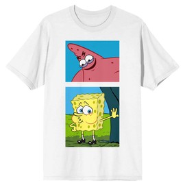 Bioworld Men's White Spongebob and Patrick Meme Graphic T-shirt-6XL