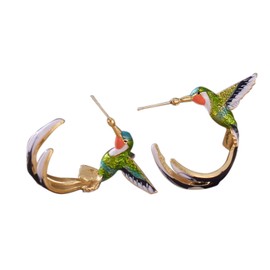 Cute Hummingbird Earrings Flying Hummingbird Oil Painting Dangle Earrings Enamel Hummingbird Stud Earrings Colorful Metal Animal Elegant Hummingbird Bird Studs Earring Jewelry - Green
