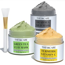THESKCARE Set De 3 Mascarillas De Arcilla Mascarilla De Arcilla Con Cúrcuma Y Vitamina C, Mascarilla De Barro Del Mar Muerto Y Mascarilla De Arcilla