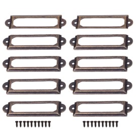 Pack of 10 Bronze Label Holders Antique Label Frame Metal Label Business Card Frame Furniture Drawer Cabinet Card Holder Tag for Drawers Filing Cabinets (60 x 18 mm)