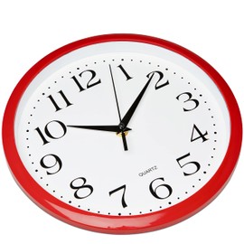 Bernhard Products Red Wall Clock Silent Non Ticking - 10 Inch Quality Quartz Battery Operated Round Easy to Read Home/Kitchen/Office/Classroom/School Clocks, Vintage Retro Red Frame Black Numbers