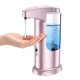 Olipiter 12.5oz Touchless Automatic Soap Dispenser, Automatic Liquid Hand Soap Dispenser, Battery Operated Adjustable Volume Water Resistant for Kitchen and Bathroom-Pink