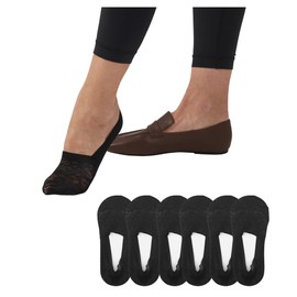 Flammi Women's Lace No Show Liner Socks Non Slip Cotton Bottom 6 Pairs (Black)8-10 US