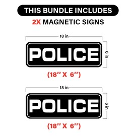 Police Car Magnetic Sign For Off Duty Officers 18"×6" (2 Pack) (Black)