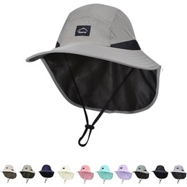 Outdoor Kids Sun Hat with Neck Flap UPF 50+ Qucik Dry Breathable Bucket Hats for Baby Boys Girls Safari Fishing Beach Hat Summer Adventure Deep Grey Age 2-12 Years