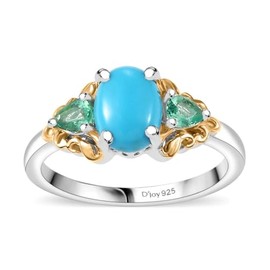 Shop LC Sleeping Beauty Turquoise Emerald 925 Sterling Silver 18K Vermeil Yellow Gold Rhodium Plated Promise Ring for Women Jewelry Birthday Gifts Size 10 Ct 1.36