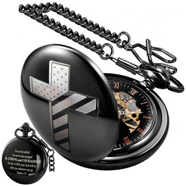Alwesam Bible Verse Pocket Watch Cross Mechanical Pocket Watches with Chain
