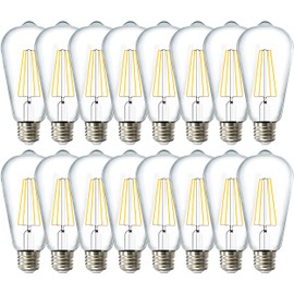 Sunco 16 Pack Edison Bulbs LED ST64, Clear Vintage Filament Waterproof Bulb, 800 LM, 8W (60W Equivalent), ST19, 6000K Daylight Deluxe, E26 Medium Base, Decorative Dimmable UL
