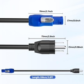 3-Prong NEMA 5-15P to PowerCON AC Power Cable Cord 20A 3 Pin PowerCon Input Male Connector to NEMA 5-15P Male Extension Power Wire 16AWG for Outdoor Stage Light LED Screen-1M/3.2FT