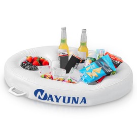 NAYUNA Floating Food & Drinks Holder for Pool and Hot Tub - Premium White Floating Bar, Pool Drink Floats, and Phone Slot - Versatile Floating Tray for Pool Parties, Beach, and Hot Tub